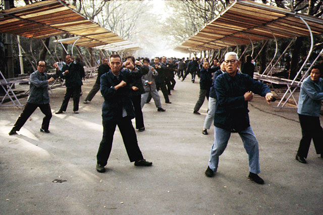 taichi at dawn in shanghai, china. Peoples park