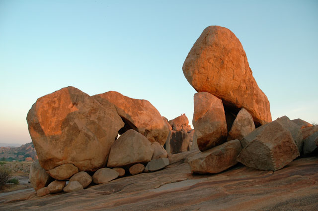 hampi huge boulders in sunset
