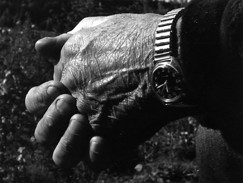 wrinkly hands watch clock time