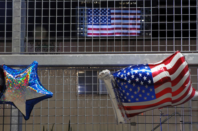 usa flag as a balloon at world trade center memorial