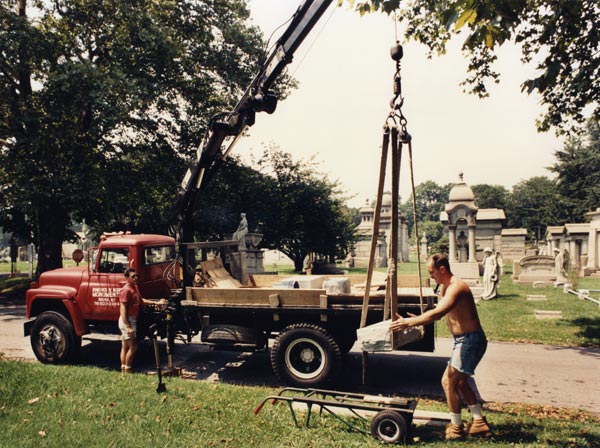 cemetery in Brooklyn tomb stone installation