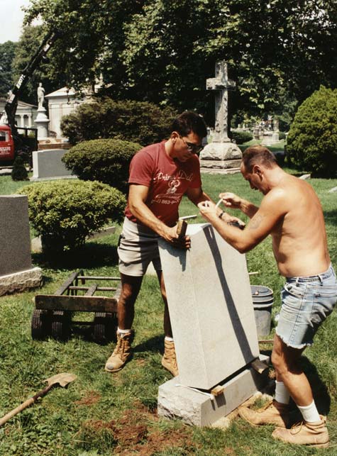 cemetery in Brooklyn tomb stone installation