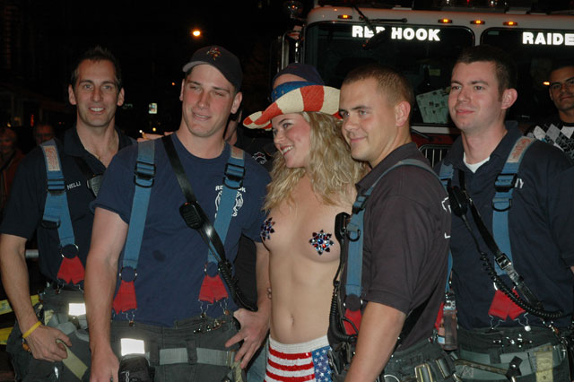 Halloween Red hook riders Blond woman with bare tits american flag stars