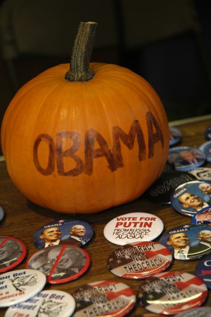 Pumpkin and buttons with Obama text